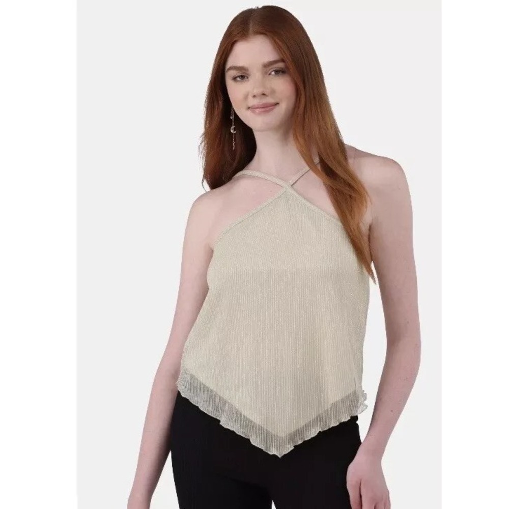New Gold Shimmer Halter Top Sleeveless Party XS